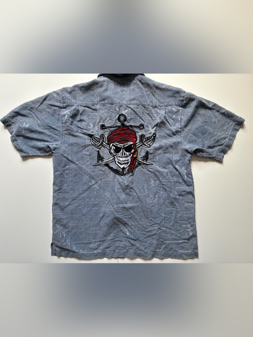 F Rowe Buttondown Shirt with Pirate Skull Embroidery - Size Medium